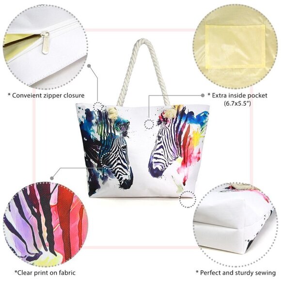 Stylish Splash of Color Zebra Print Beach Tote Bag - Picture 13 of 14